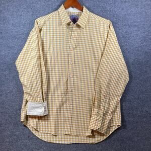 Robert Graham Button Up Shirt Men's Large Yellow Check Modern Flip Cuff